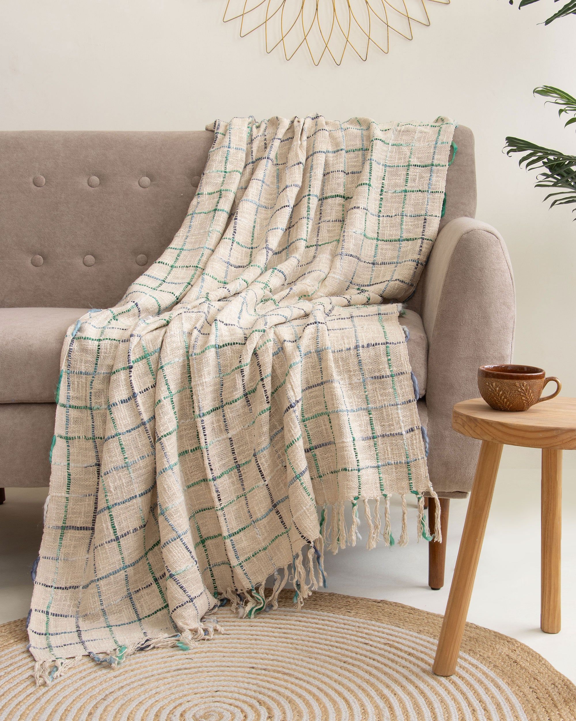 Organic Cotton Off White Woven Sofa Throw Blanket